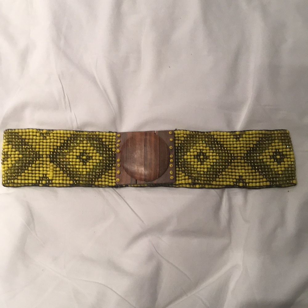 Yellow beaded and wooden belt